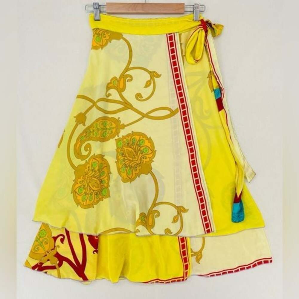 Karina Yellow Printed Wrap Skirt with Paisley Motif